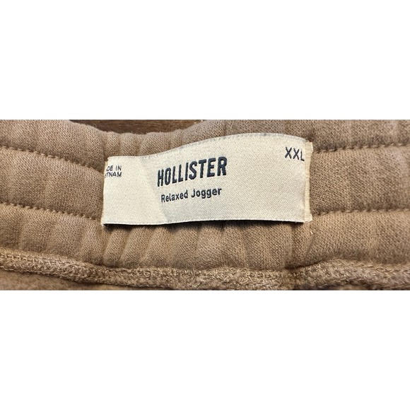 Hollister Mens Relaxed Jogger Sweatpants Tan XXL Logo Side Zip Pocket - Picture 4 of 8